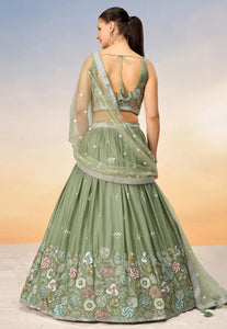 Pista Green sequins georgette Lehenga with net dupatta