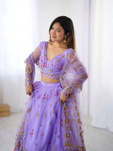 Light purple floral and sequins net Lehenga