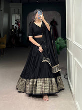 Chanderi silk plain Lehenga in black (skirt stitched)