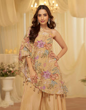 Gold beige crepe Indo western palazzo suit