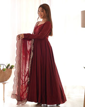 Maroon Roman silk anarkali set readymade