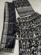 Black viscose jacquard Lehenga (skirt stitched)