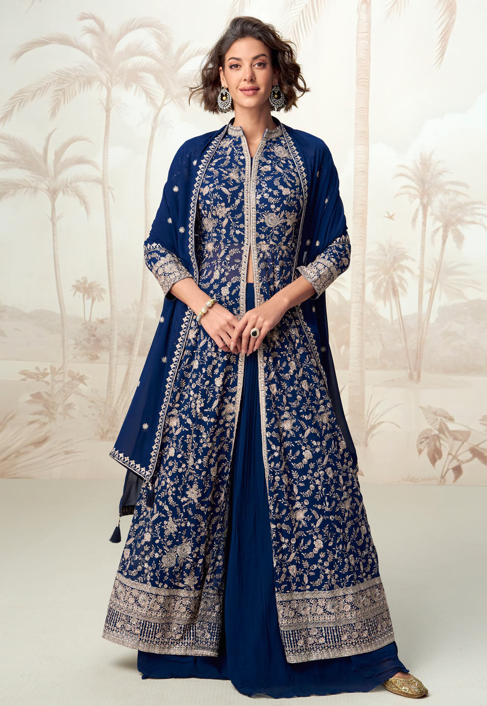 Elegant blue Indo western lehenga