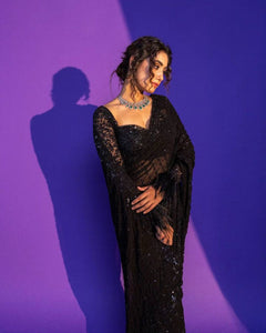 Black sequin net saree