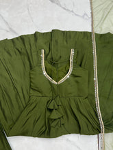 Roman chanderi silk anarkali set in Mehendi green (sleeves available)