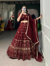 Maroon georgette sequins and threadwork lehenga