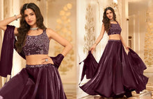 Wine mirror work flowy Lehenga