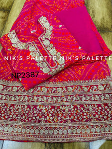 Niks collection - 3 piece bandhani suit in rani pink