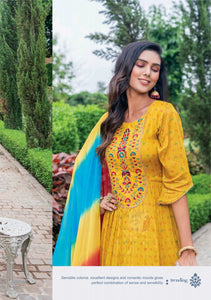 Bandhani chiffon salwaar kameez - readymade in mustard yellow (plus size too)