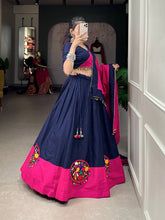 Navy blue and pink gamthi work pure cotton readymade Lehenga
