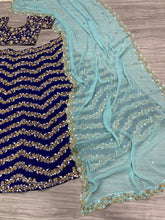 Blue and gold zig zag floral Lehenga