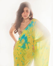 Yellow colourful saree (blouse stitched)