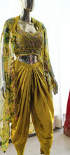 Yellow green floral dhoti style readymade