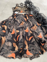 Boutique collection - black and orange floral Lehenga with ruffle dupatta (long sleeves attached)