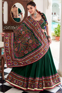 Tussar silk Lehenga with gamthi work readymade in bottle green