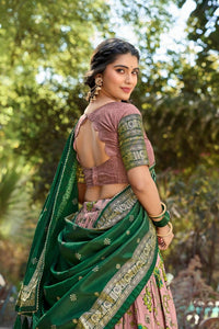 Tussar silk floral kalamkari print Lehenga in onion pink