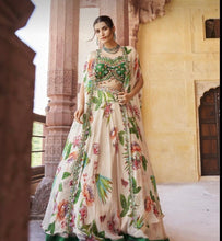Boutique collection - off white floral and green Lehenga with cape