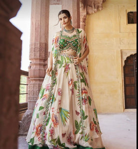 Boutique collection - off white floral and green Lehenga with cape