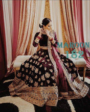 Maroon and gold velvet Lehenga