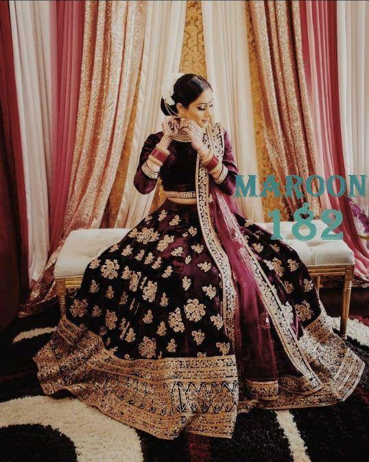 Maroon and gold velvet Lehenga
