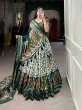 Tussar silk floral print contemporary Lehenga in green (skirt stitched)