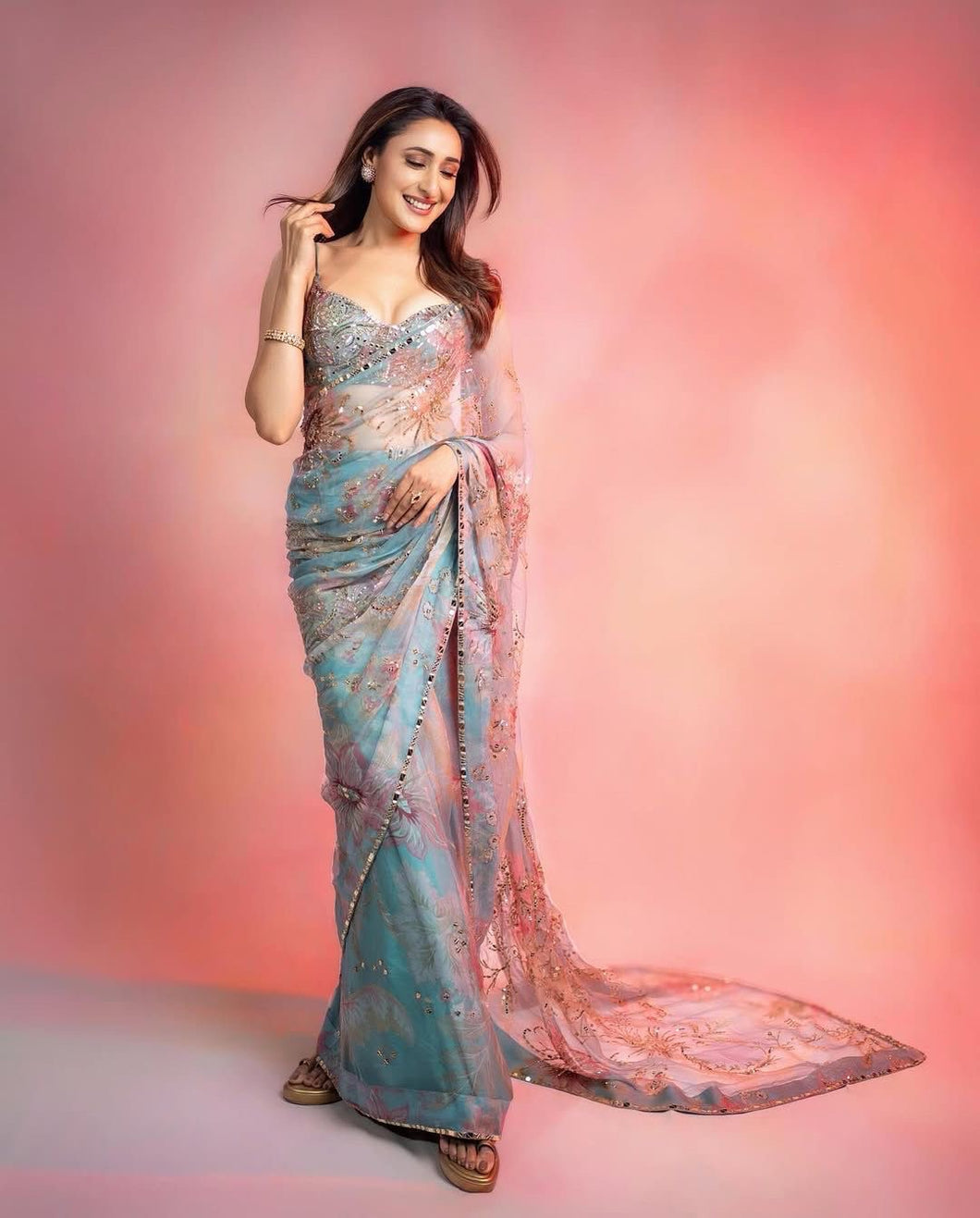 Celebrity inspired silk mirror work saree - lots of colour options