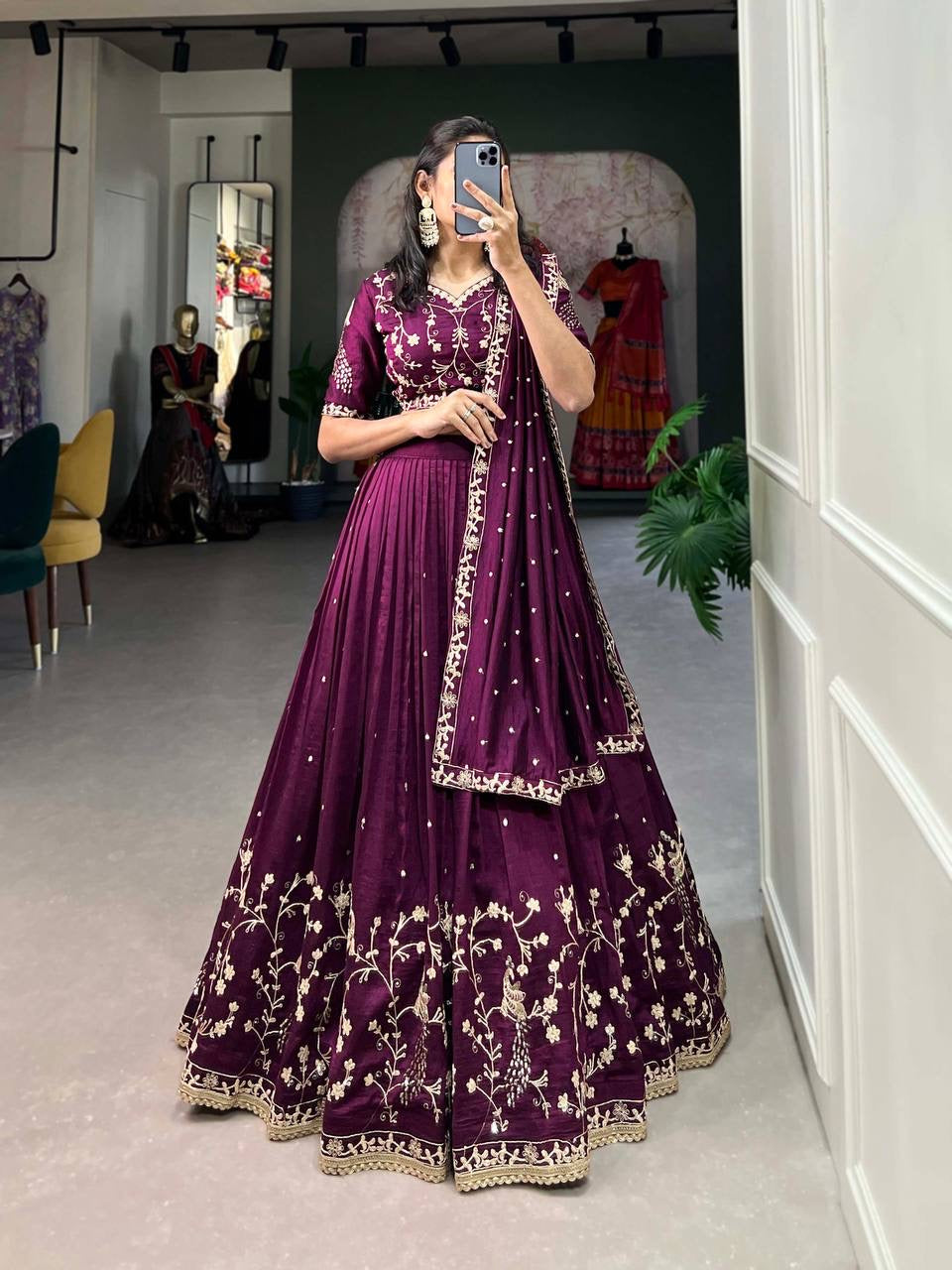 Sophisticated wine vichitra silk lehenga