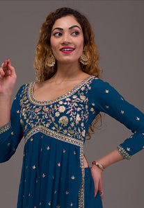 Georgette partywear readymade - gown with pants and dupatta (6 colours)