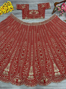 Red and gold boomer silk Lehenga