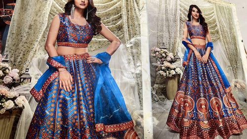 Silk collection - blue and copper diamonte Lehenga