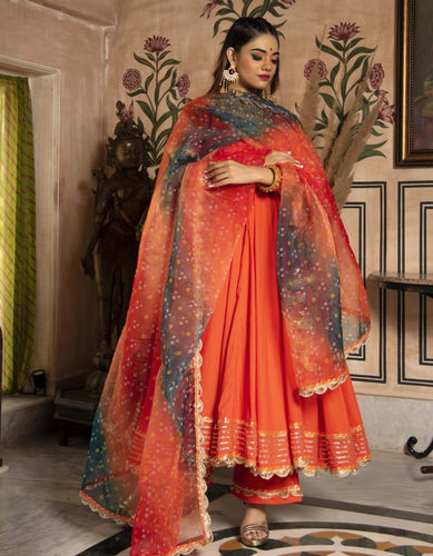 Orange bandhej gown set (also for plus sizes)