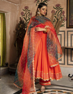 Orange bandhej gown set (also for plus sizes)