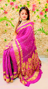 Art silk bandhej saree with kamal Pallu