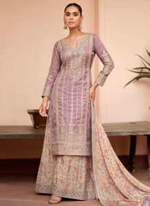 Lilac silk floral salwaar kameez suit