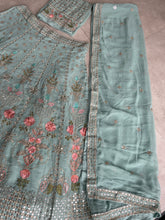 Sea green embroidered georgette Lehenga