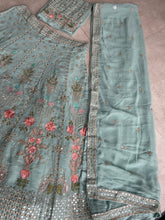 Sea green embroidered georgette Lehenga