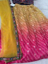 Pink and yellow shaded silk bandhani print Lehenga