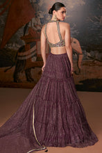 Wine tiered Organza silk readymade Lehenga (elbow sleeves attached)