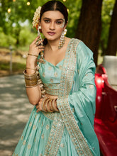 Sea green chiffon embroidered Lehenga