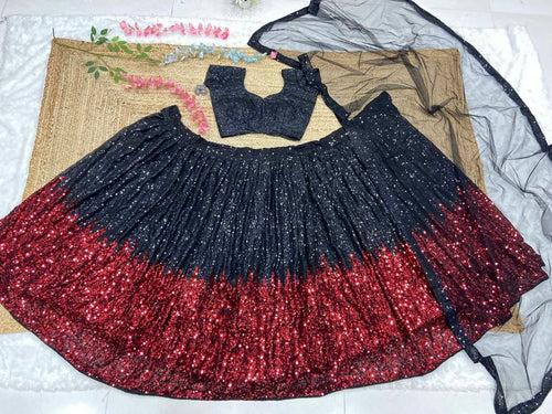 The stunner in Georgette - red and black sequins Lehenga