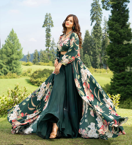 Boutique collection - dark green palazzo with floral jacket