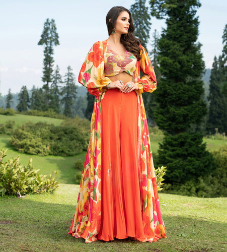 Boutique collection - orange palazzo with floral jacket
