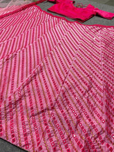 Pink striped mirror work Lehenga