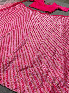 Pink striped mirror work Lehenga