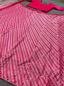 Pink striped mirror work readymade Lehenga (UK 8-12)