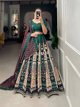 Green vaishali silk printed Lehenga