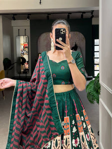 Green vaishali silk printed Lehenga