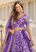 Purple viscose jacquard Lehenga