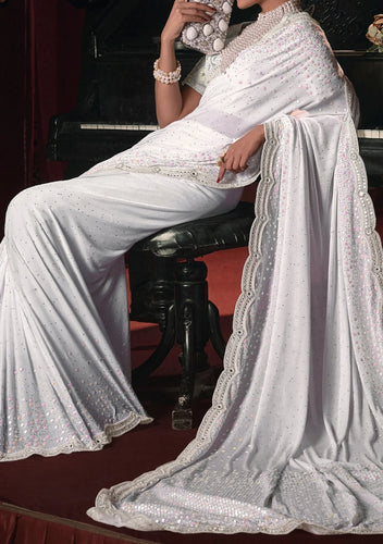 White Milan silk saree perfect for engagements