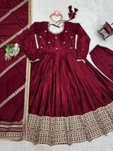 Chinon silk gown readymade in deep red